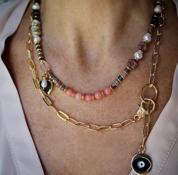 Pink With Black Kolye (İkili)